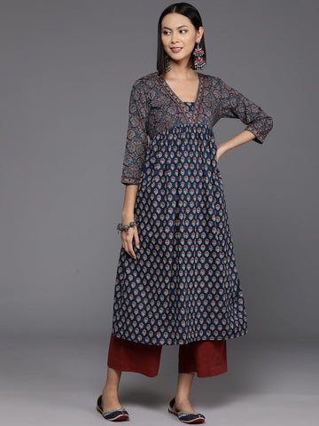 Varanga Women Blue And Maroon Bandez Printed Anarkali Kurta